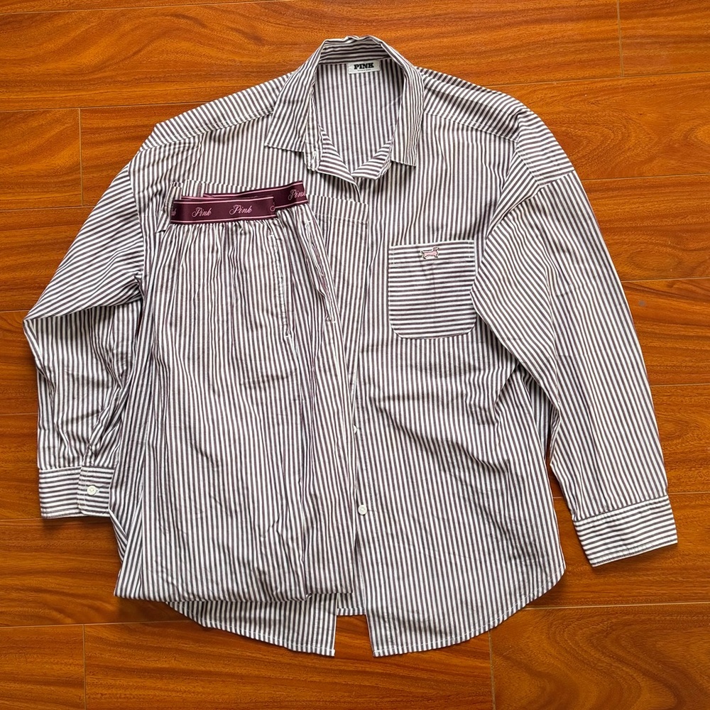 Victoria's Secret PINK Long Sleeve + Pant Cotton Pajama Set Small